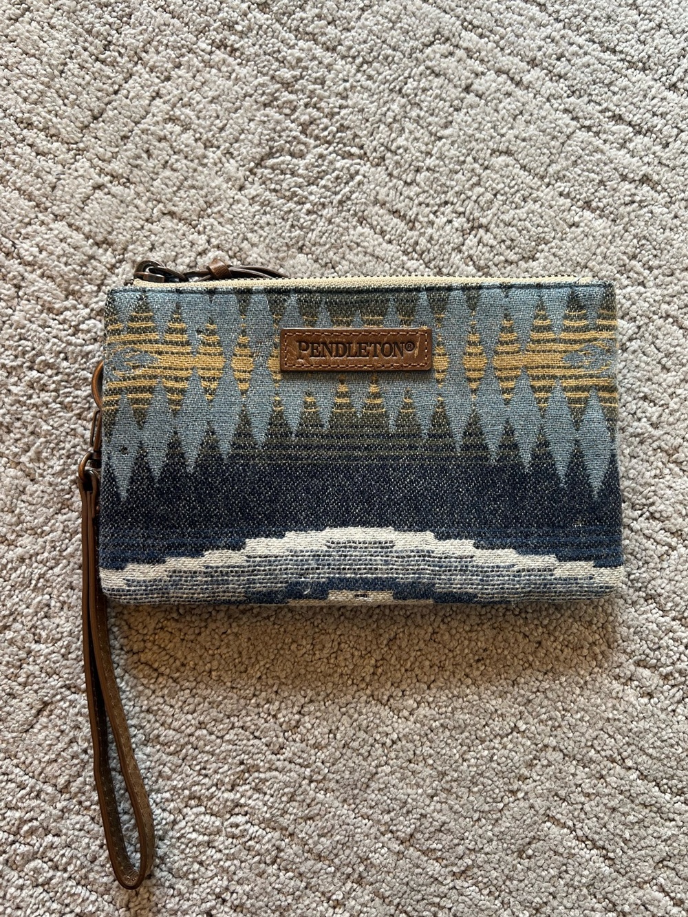 Pendleton Blue and Tan Geometric Wristlet